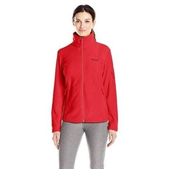 Columbia Fast Trek II Jacket Women's Small Red Full Zip Fleece Classic Fit Logo - Picture 1 of 13